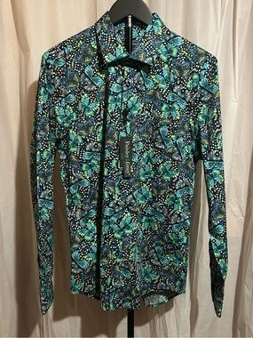 Paisley & Gray Teal and Yellow Butterfly Print Shirt